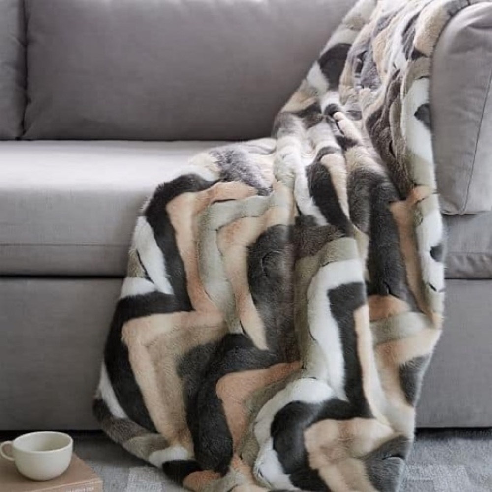 Pink sculpted chevron faux fur west elm throw blanket